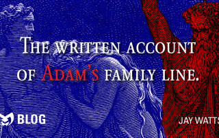 Adam and Eve on one side of the image with Noah raising his hand in a curse on the other side of the image.
