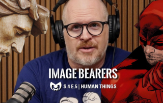 Image of Jay Watts wit Jesus on one side and Daredevil on the other side.